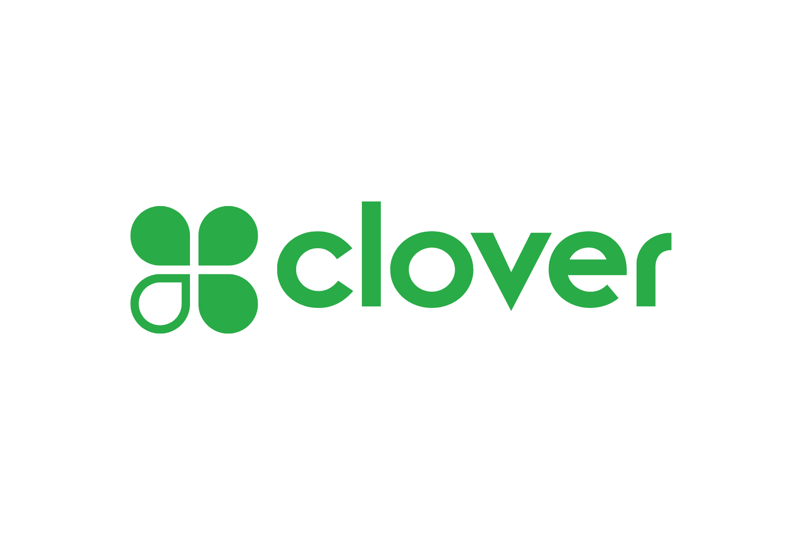 Logo de Clover, que é um trevo de quatro folhas na cor verde